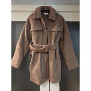 Topshop Wool Blend Belted Shacket Jacket Brown Brushed Coat US 8